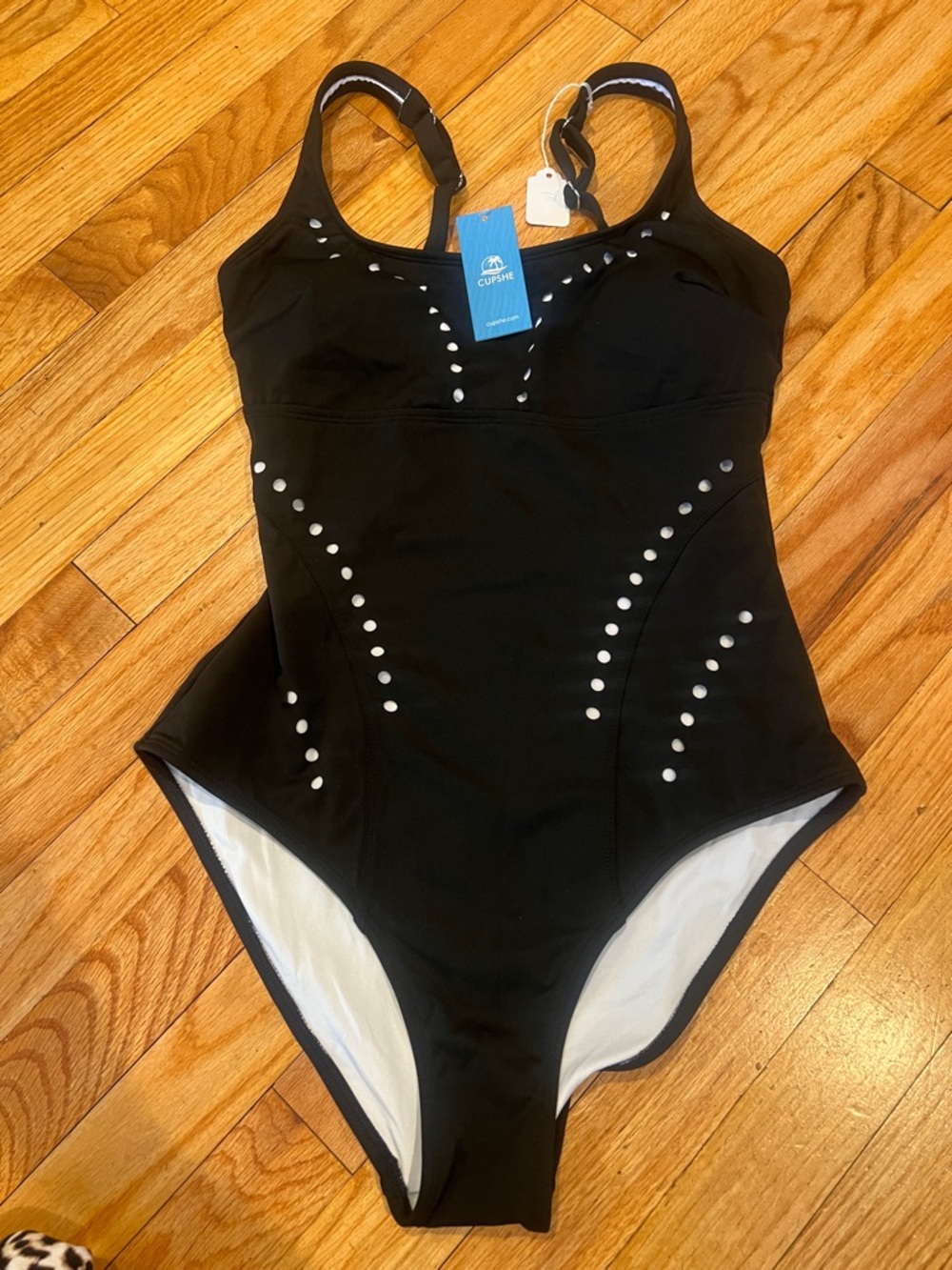 Cupshe Black One-Piece Swimsuit with White Stud Accents